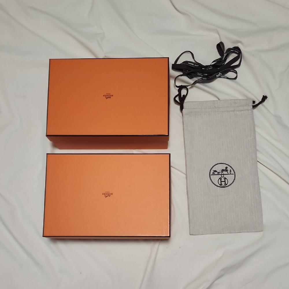 2 Hermes Orange Storage Boxes with Two Dust Bags